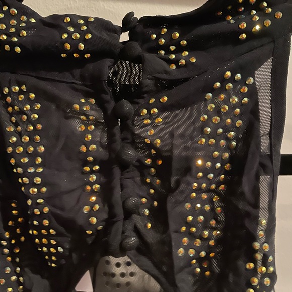 ASOS Sexy Gold Crystal Stud Mesh Black Halter Neck Backless Bodysuit - Picture 9 of 11